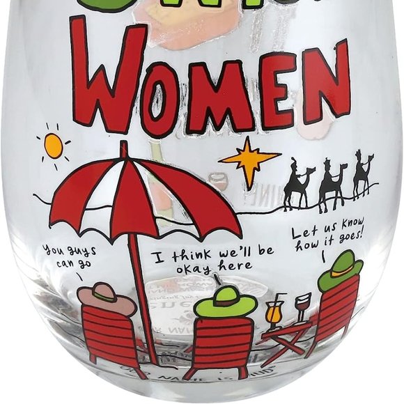 Enesco Our Name is Mud 3 Wise Women Comic Stemless Wine Glass - Picture 2 of 4